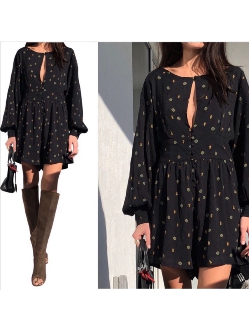 Free People Love Grows Floral Romper long sleeve festival concert Large